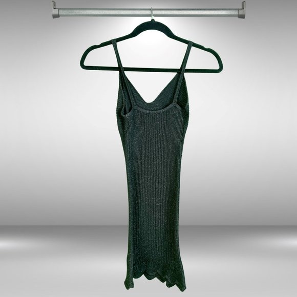 XX1 Tight, Long Black and Silver V-Neck with Spaghetti Straps and Scalloped Hem - Picture 2 of 4